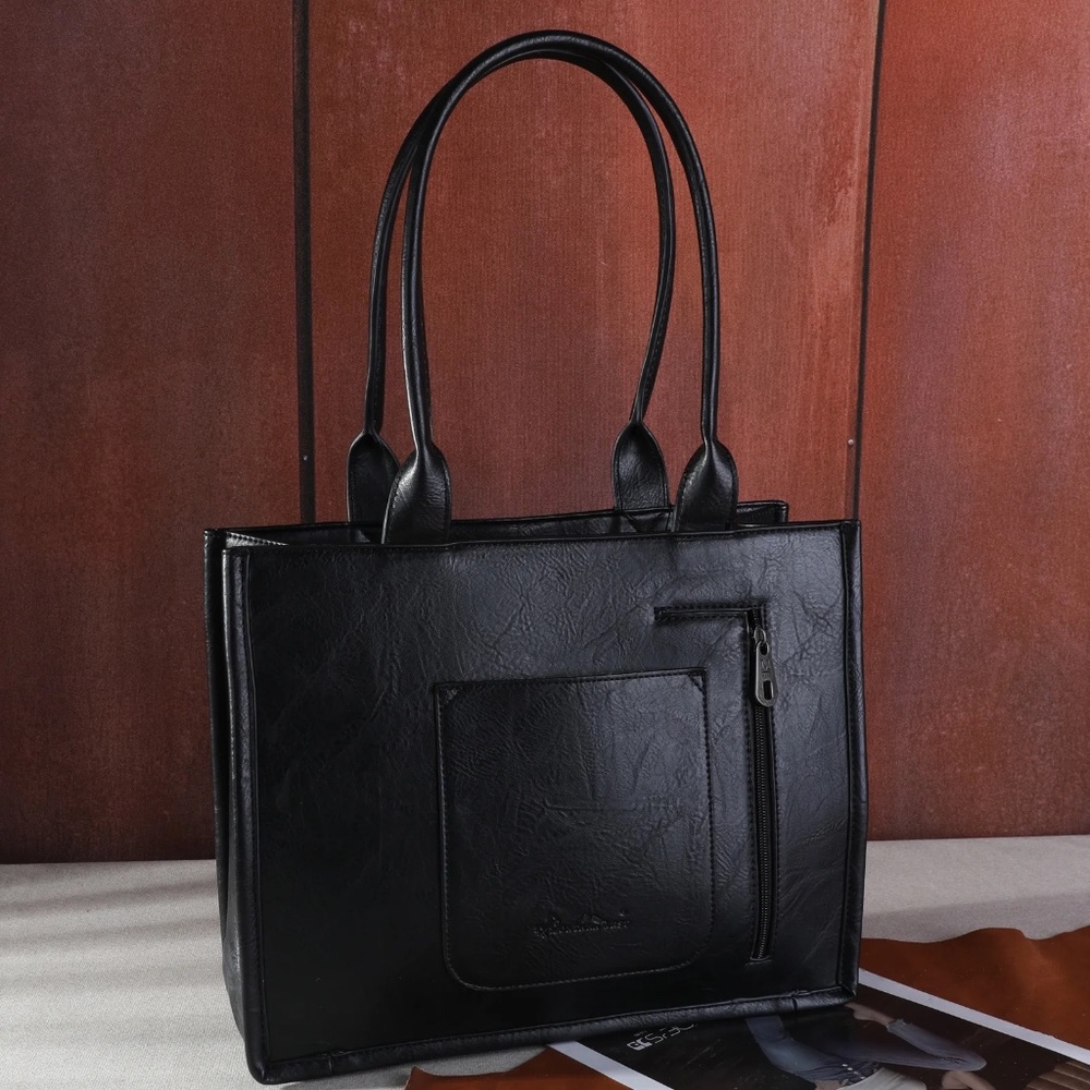 Montana West Black Tote with Red and Turquoise Floral Embroidery—New - Picture 2 of 7